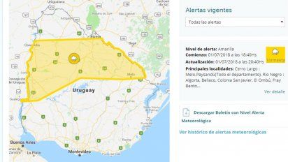 alerta amarilla por tormentas fuertes y lluvias intensas