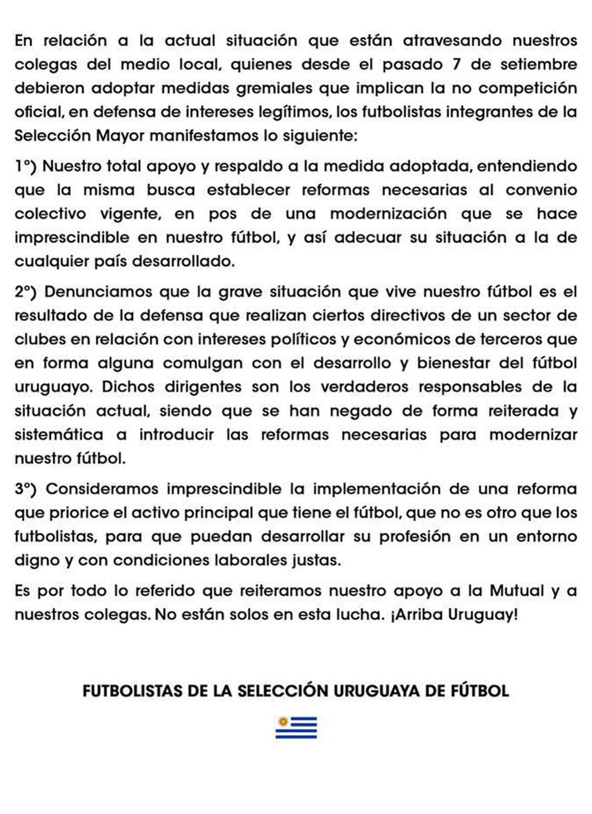 La selección uruguaya apoyó a la Mutual y a los jugadores del fútbol  uruguayo y apuntó a los dirigentes⁣ ⁣ La grave situación que vive…