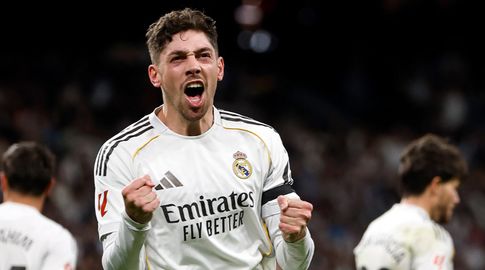 Valverde en el Real Madrid, cuando hizo le los tres goles al City. Foto: AFP