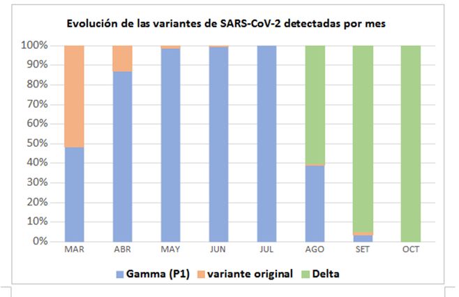 Gráfica del Instituto Pasteur, variante Delta.