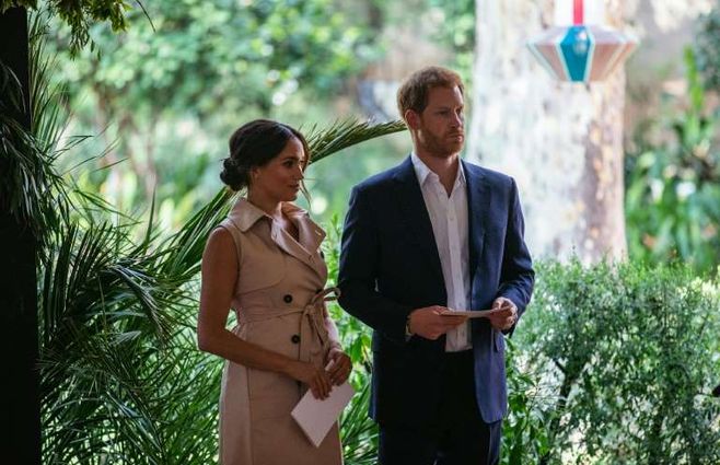 El príncipe y su esposa, la duquesa de Sussex, el 2 de octubre de 2019 en la residencia del alto comisionado británico en Johannesburgo