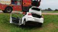 El auto accidentado al costado de la ruta 1. Murió su conductor. Foto: Policía Caminera. El auto accidentado al costado de la ruta 1. Murió su conductor. Foto: Policía Caminera.