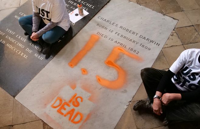 Imagen del momento de la vandalización. Foto: AFP