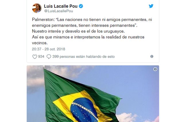 Tuit de Luis Lacalle Pou, precandidato presidencial del Partido Nacional. 