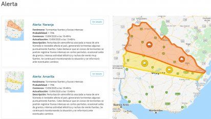 inumet emite alerta naranja y amarilla para el norte del pais