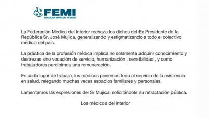 femi rechazo dichos de mujica sobre la acumulacion de dinero de los medicos