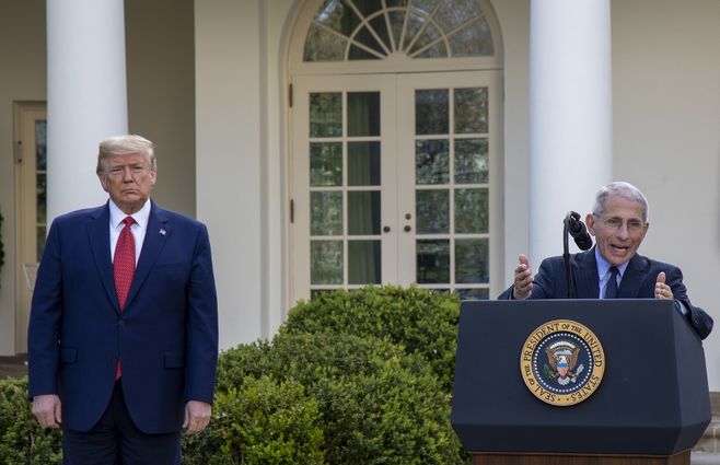 Donald Trump y Anthony Fauci en los jardines de la Casa Blanca