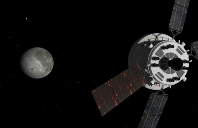 La nave Orión de la misión Artemis II en viaje hacia la Luna. Foto: NASA.&nbsp;