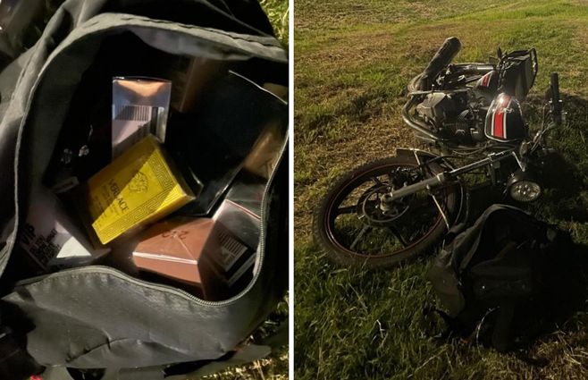 Foto: Ministerio del Interior. Moto incautada y perfumes recuperados.
