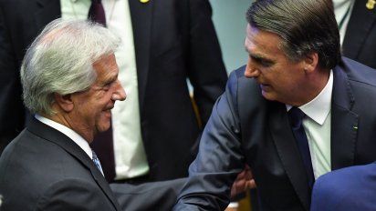 Vázquez y Bolsonaro en la asunción de Brasilia el 1º de enero de 2019. El brasileño cursó invitación al uruguayo a último momento. Fue el único presidente al que no llamó antes de su asunción