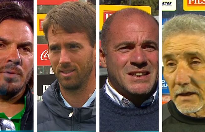 Cuatro DTs enfrentados: Damián Santín (Racing), Mario Szlafmyc (Central Español), Wallter Pandiani (Cerro) y Gerardo Miranda (Defensor)