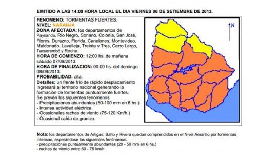 Advertencia Naranja por tormentas fuertes para casi todo el país