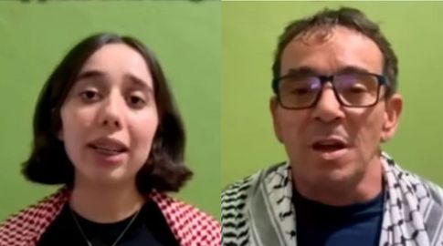 Daniela López y Jorge Vignolo, del PIT-CNT, en los videos que emitieron en el acto por el Día de los Trabajadores.