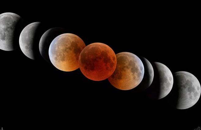 Secuencia del eclipse con tres fases umbrales antes y después de la totalidad y el comienzo, medio y final de la totalidad