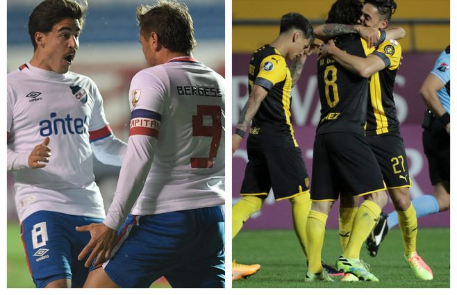 Gabriel Neves y Gonzalo Bergessio, figuras de Nacional. Urretaviscaya abraza a Matías Britos, esperanza de gol para el alicaído Peñarol