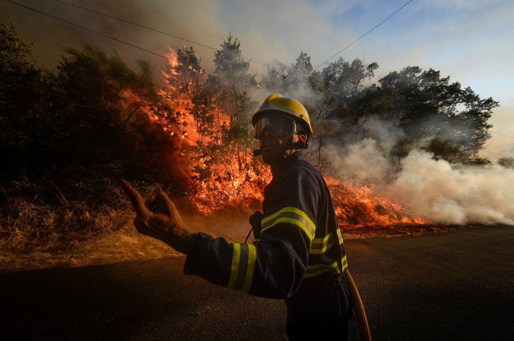 Un bombero intenta extinguir un incendio forestal en el pueblo de San Crist&oacute;bal, cerca de Monterrey