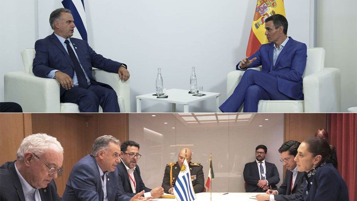 Barcelona: Yamandú Orsi mantuvo reuniones bilaterales con Pedro Sánchez y Claudia Sheinbaum