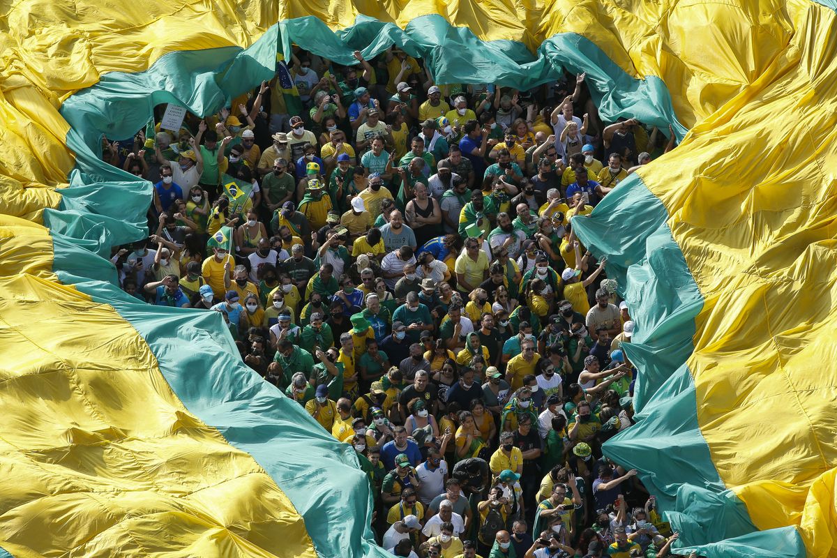 &nbsp;La gente participa en una manifestación en apoyo del presidentebrasileño Jair Bolsonaro en Sao Paulo, el 7 de septiembre de 2021,en el Día de la Independencia de Brasil.