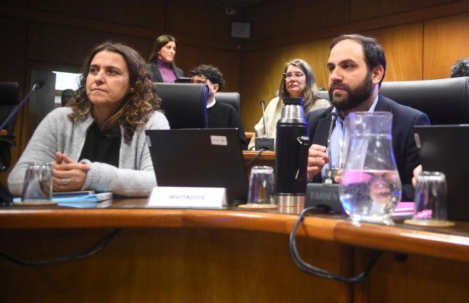 Ministro Gonzalo Civila y Mercedes Clara, directora de Gestión Territorial del Mides, en la Comisión del Parlamento. Foto: FocoUy