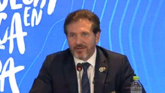 Alejandro Domínguez, presidente de la Conmebol, en la conferencia de prensa de este miércoles.