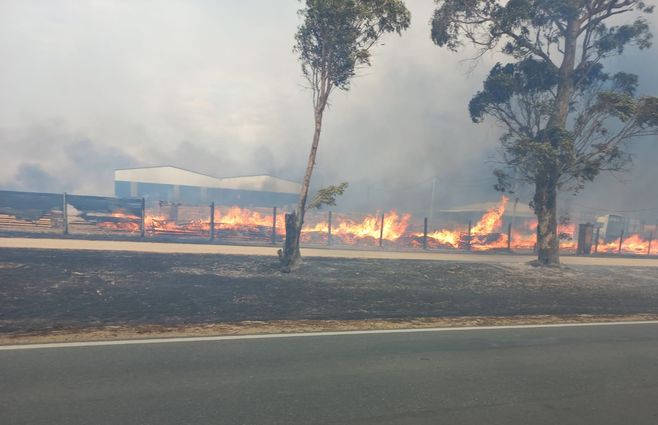 Foto cedida a Subrayado del aserradero que fue tomado por el fuego. 