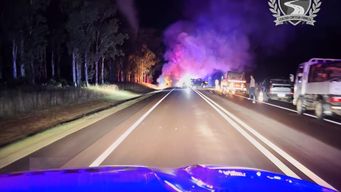 Foto: Policía Caminera. Incendio de ómnibus en ruta 5, Tacuarembó.