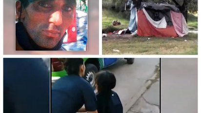El secuestrador Savanz, la carpa donde vive la familia de Maia, y la niña recién recuperada por la Policía
