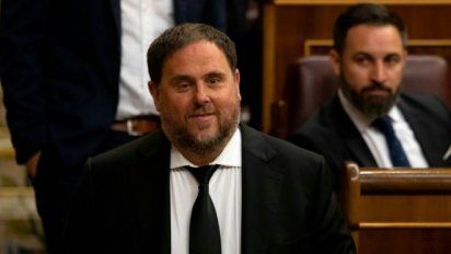 El exvicepresidente catalán encarcelado Oriol Junqueras asiste a la primera sesión plenaria del Congreso de los Diputados, en Madrid, desde las elecciones generales el 21 de mayo de 2019
