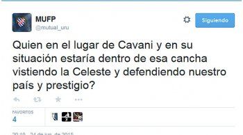 la mutual agradecio a cavani por quedarse y jugar ante chile