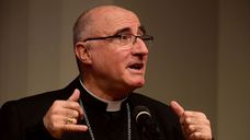 Cardenal Daniel Sturla en la conferencia de prensa sobre la visita del papa León XIV a Uruguay. Foto: FocoUy