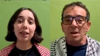 Daniela López y Jorge Vignolo, del PIT-CNT, en los videos que emitieron en el acto por el Día de los Trabajadores.