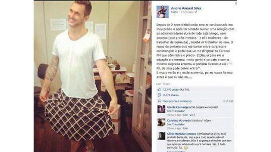 Cansado de no poder ir a trabajar de bermuda fue de pollera