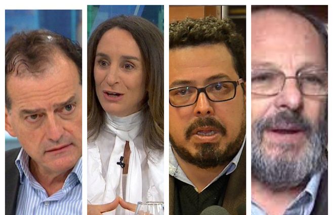 Senadores Guido Manini, Carmen Sanguinetti, Alejandro Sánchez y Daniel Olesker