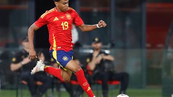 Lamine Yamal, España, en amistoso previo a la Eurocopa. Foto: AFP.