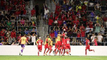 Foto: AFP. Festejo de jugadores de Panamá, tras pasar a cuartos de Copa América.