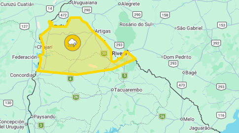 Alerta amarilla en el norte por tormentas puntualmente fuertes y lluvias abundantes