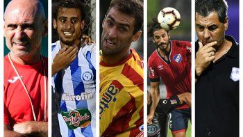 Debutante en Rampla Rosario Martínez, goleador arachán Seba Sosa, Gustavo Alles de Progreso, zaguero argentino Angeleri, y Jorge Polilla Da Silva, DT de Defensor.