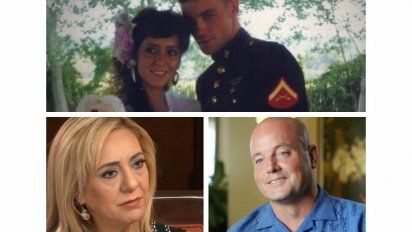 Arriba, Lorena y John cuando estaban juntos. Abajo, 30 años después cada uno por su lado.&nbsp;