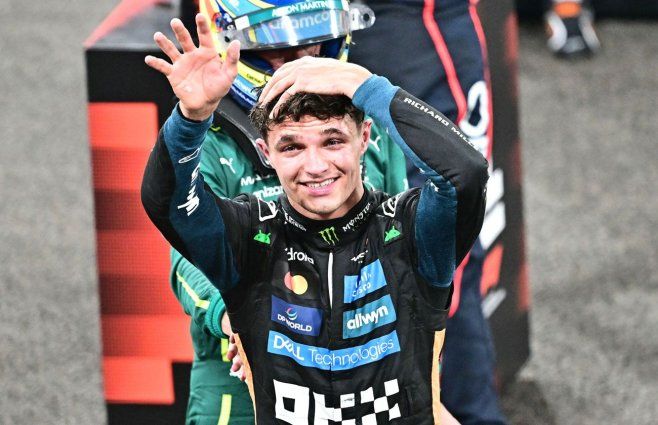 Lando Norris festeja el título de la Fórmula 1. Foto: AFP