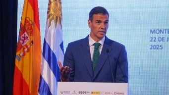 Pedro Sánchez en el encuentro de empresarios españoles y uruguayos en Montevideo. Foto: FocoUy