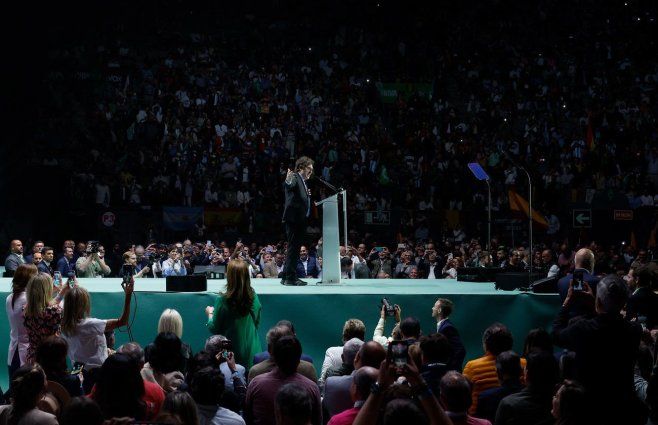 Foto: AFP. Javier Milei habló este domingo en Madrid (España).