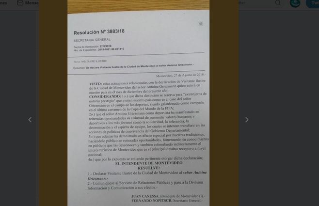 la declaración firmada por las autoridades municipales