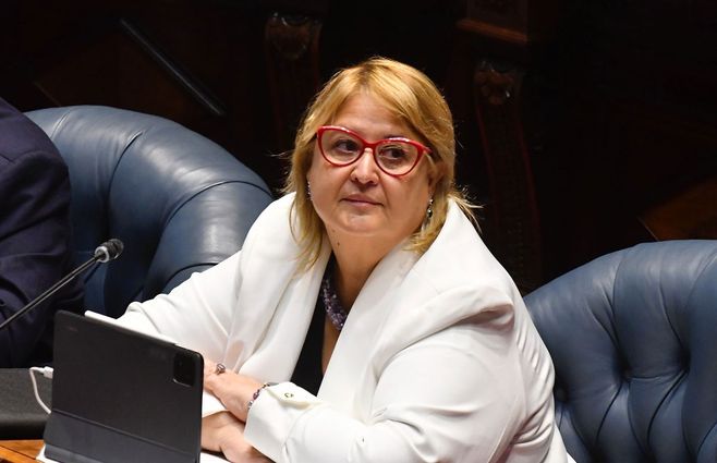 Sandra Lazo en la interpelación por el caso Cardama. Foto: FocoUy