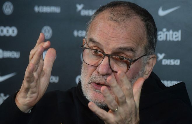 Bielsa en conferencia de prensa, 29 de agosto. Foto: FocoUy