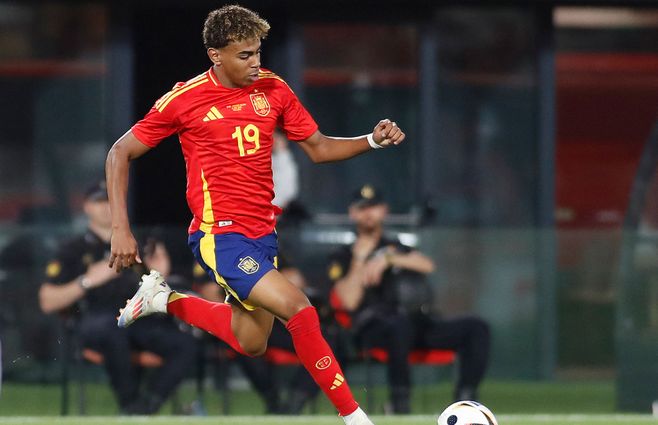 Lamine Yamal, España, en amistoso previo a la Eurocopa. Foto: AFP.