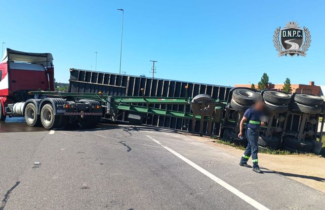 El camión volcado en ruta 101. Foto: Policía Caminera.