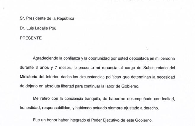 Carta de renuncia de Guillermo Maciel.